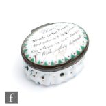 A late 18th to early 19th Century Bilston type enamel pill or patch box decorated to the slightly