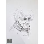 JOHN SEARL (CONTEMPORARY) - Portrait of the artist Bernard Venables, pen and ink drawing, signed,