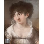 ENGLISH SCHOOL (EARLY 19TH CENTURY) - Portrait of a young lady wearing a white linen dress, bust