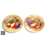 Two Royal Worcester Fallen Fruits side plates both decorated by Townsend, the first decorated with
