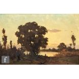 H. KUGLER (LATE 19TH CENTURY) - A river landscape at sunset, oil on canvas, signed, framed, 40.5cm x