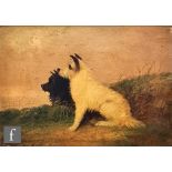 J. LANGLOIS (1855-1904) - Two terriers by a rabbit hole, oil on canvas, signed, framed, 26cm x 35cm,
