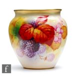 A Royal Worcester shape 2491 cache pot panel decorated by Kitty Blake with hand painted autumnal