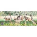 PETER BURDEN (CONTEMPORARY) - 'Shropshire Sheep', acrylic on canvas, signed, unframed, 41cm x 102cm