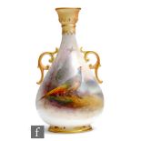 An early 20th Century Royal Worcester twin handled shape G995 vase panel decorated by James