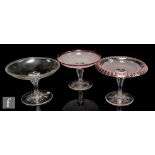 A late 19th Century Molineaux Webb clear crystal glass taza with a shallow bowl with applied ruby