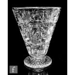 A 20th Century Stuart and Sons clear crystal vase of footed conical form, in the Trellis pattern,