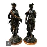 Jean Louis Gregoire (French 1840-1890) - A pair of bronze Romanesque classical maidens one holding