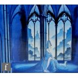 ENGLISH SCHOOL (MID 20TH CENTURY) - A lady sitting in a gothic interior, watercolour illustration,