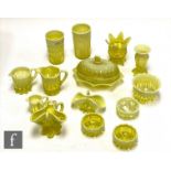 A collection of 19th Century Davidsons Primrose Opal pressed glass table wares and fancy goods to