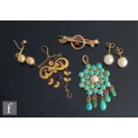 A small parcel lot of assorted jewellery, a 9ct open work pendant, a turquoise set pendant, two