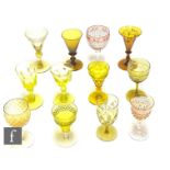 A collection of 19th Century and later drinking glasses to include uranium yellow, peach and pale