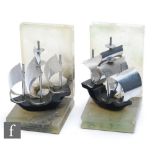 Unknown - A pair of 1930s Art Deco bookends, each with a stylised ship in full sail, the body