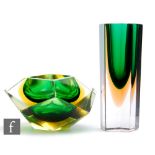 Mandruzzato - A post war Murano sommerso glass vase of faceted form, the green core cased in