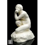 Zsigmond Kisfaludi Strobl (Hungarian) - A 1930s white glazed sculpture of a female nude kneeling