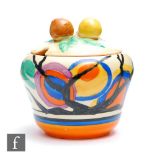 Clarice Cliff - Circle Tree (RAF Tree) - A shape 230 preserve pot and cover circa 1929, hand painted