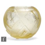 Daum - A 1930s Art Deco glass vase of spherical form, the heavy walls deeply acid cut with panels of
