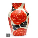 Clarice Cliff - Latona Red Roses - An Isis vase circa 1930, hand painted with large red flowers with