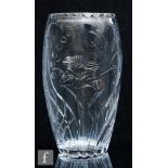 Tudor - large clear glass vase, of ovoid form with intaglio cut fish within reeds, acid mark, height