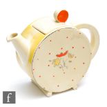 Clarice Cliff - Bon Jour (Yellow) - A Bon Jour shape teapot circa 1935, hand painted with a small