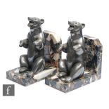 Unknown - A pair of French Art Deco bookends decorated with stylised spelter bears, both seated