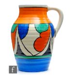 Clarice Cliff - Double V - A 10 inch (Isis size) single handled Lotus jug circa 1929, hand painted