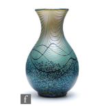 Okra - A contemporary studio glass vase of ovoid form with flared collar neck, decorated with golden