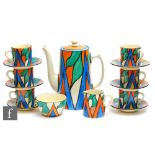 Clarice Cliff - Double V - A Tankard shape coffee set circa 1929, hand painted with a chevron and