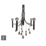 Gaetano Sciolari - A 1960s Italian chandelier, the five-branch chrome light suspending clear glass