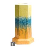 Ruskin Pottery - A crystalline glaze vase of hexagonal form decorated in a yellow to blue to