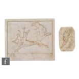 Unknown - A white marble panel carved with three dancing ballerinas and a male dancer within