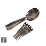 Georg Jensen and Anton Michelsen - Five large stainless steel Georg Jensen table serving spoons,