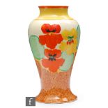 Clarice Cliff - Nasturtium - A small shape 14 Mei Ping vase circa 1932, hand painted with a band