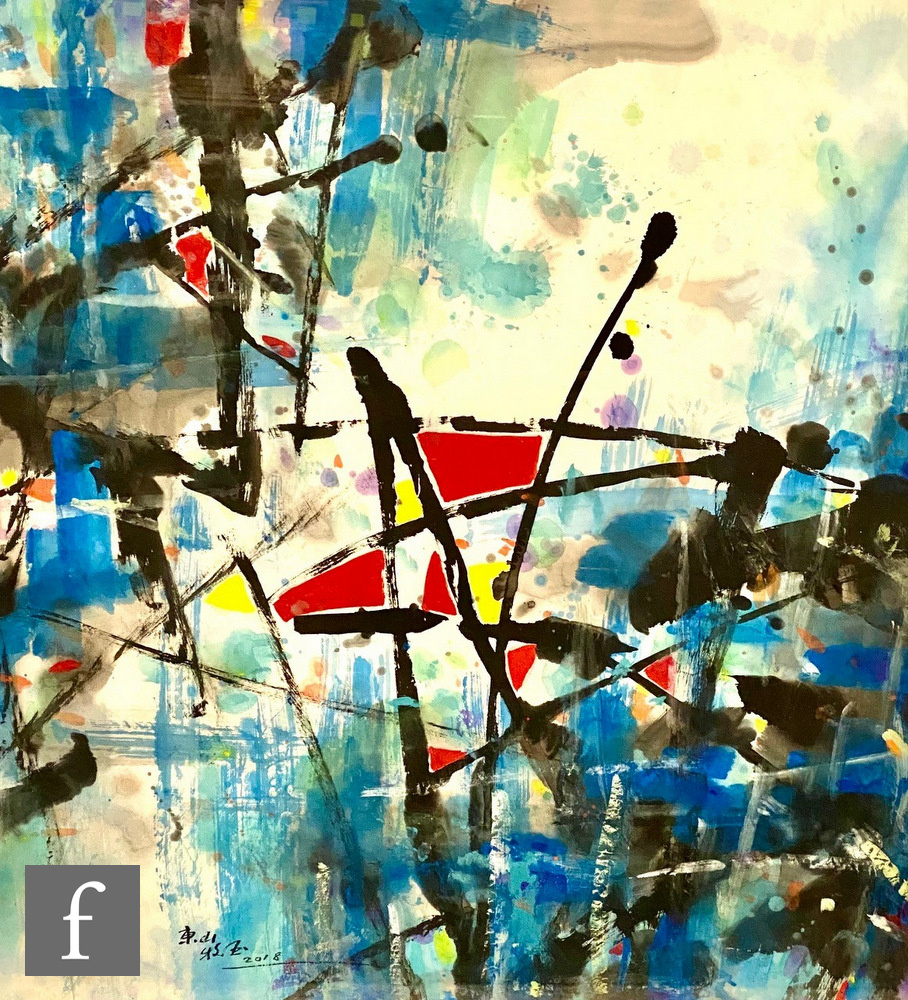 Chinese School - Abstract in red, yellow and blue, signed indistinctly and dated 2018 in the