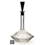 Unknown - A 1930s glass ship?s decanter, probably Czechoslovakian, cut with flutes, with black