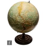 George Philip & Son Ltd - A mid 20th Century 19 inch terrestrial globe, raised to a turned wooden