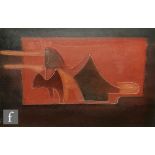 Muriel Sinclair (born 1924) - Abstract forms on red ground, mixed media of wax and pastel on