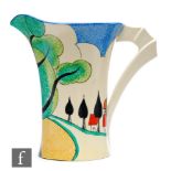 Clarice Cliff - May Avenue - A large Daffodil shape jug circa 1933, hand painted with a scene of a