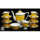 Joseph Lenhart Schneider - An Art Deco Czechoslovakian coffee set, decorated with a band of yellow