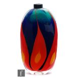 Peter Layton - A contemporary studio glass vase, of compressed ovoid form with short collar neck,