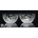 Moser - A pair of clear crystal finger bowls, of circular form decorated with engraved tree
