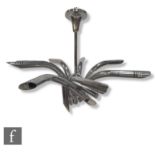 Manner of Angelo Brotto - A chrome tubular chrome eight branch chandelier light fitting, the