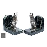 Unknown - A pair of French Art Deco silvered art metal bookends, circa 1925, the first modelled as a