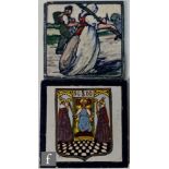 Mensaque Rodriguez (Seville) - Two polychrome tiles, one 5.5 inch with a religious scene, the second