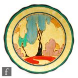 Clarice Cliff - Blue Autumn Cafe Au Lait - A large wave edge wall plaque circa 1930, hand painted