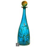 Mdina - A later 20th Century glass decanter, circa 1980, of tapering form, the blue body with