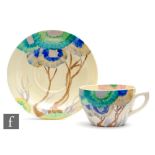 Clarice Cliff - Viscaria - A Lynton shape tea cup and saucer circa 1935, hand painted with a