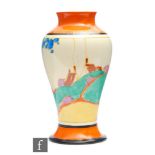 Clarice Cliff - Seven Colour Secrets - A shape 14 Mei Ping vase circa 1932, hand painted with a