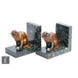 Unknown - A pair of French Art Deco bookends, circa 1930, with patinated spelter cats playing with a