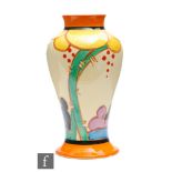 Clarice Cliff - Summerhouse - A shape 14 Mei Ping vase circa 1932, hand painted with a stylised